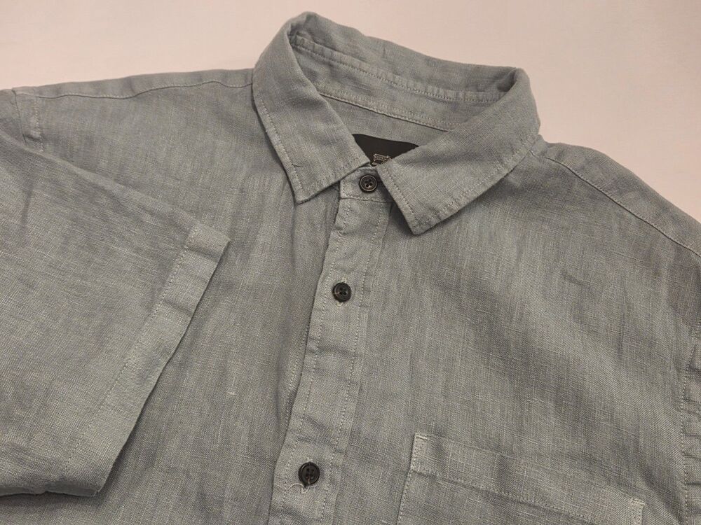 Scotch & Soda Men’s 100% Linen Short Sleeve Button Up Shirt Green Small